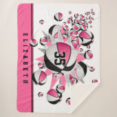 ピンク色の黒いバスケットボールが女の子のスポーツルーム シェルパブランケット (正面)