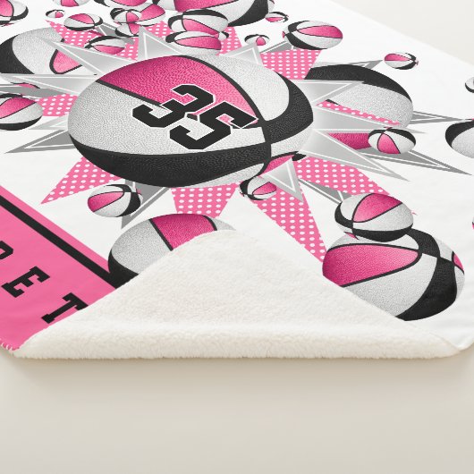 ピンク色の黒いバスケットボールが女の子のスポーツルーム シェルパブランケット (3/4)