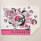 ピンク色の黒いバスケットボールが女の子のスポーツルーム シェルパブランケット (正面(横))