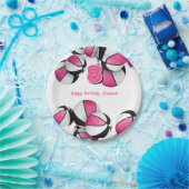 ピンク色の黒いバスケットボールの女の子の誕生日パーティー ペーパープレート (パーティー)