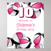 ピンク色の黒いバスケットボールの女の子の誕生日パーティー ポスター (正面)