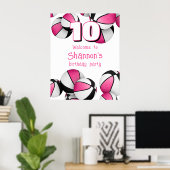 ピンク色の黒いバスケットボールの女の子の誕生日パーティー ポスター (ホームオフィス)