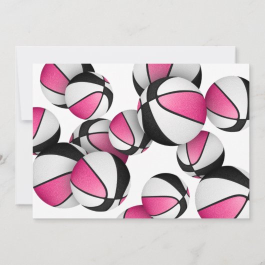 ピンク色の黒いバスケットボールの女の子の誕生日パーティー 招待状 (裏面)
