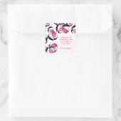 ピンク色の黒いバスケットボール女の子スポーツ誕生日パーティー スクエアシール (バッグ)