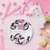 ピンク色の黒いバレーボールの女の子の誕生日パーティー ペーパープレート (パーティー)