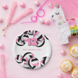 ピンク色の黒いバレーボールの女の子の誕生日パーティー ペーパープレート
