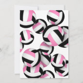 ピンク色の黒いバレーボールの女の子の誕生日 招待状 (裏面)