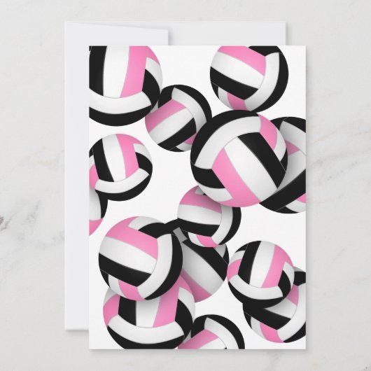 ピンク色の黒いバレーボールの女の子の誕生日 招待状 (裏面)