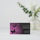 ピンク色の黒いフェード蝶の渦巻き名刺 名刺 (スタンド正面)