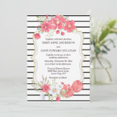 ピンク色の黒いワイルドフラワーの水色の国の結婚式 招待状 (スタンド正面)