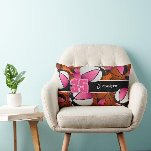 ピンク色の黒い多数のバスケットボールの女の子スポーツルーム ランバークッション (椅子)