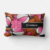 ピンク色の黒い多数のバスケットボールの女の子スポーツルーム ランバークッション (正面)