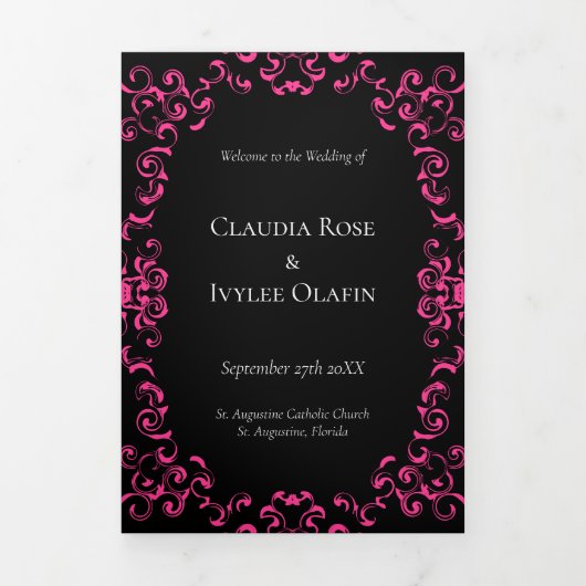 ピンク色の黒い渦巻きゴシッ結婚クス 三つ折りプログラム (カバー)