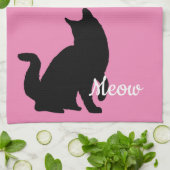 ピンク色の黒ニャーキャット キッチンタオル (折り畳み)