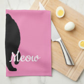 ピンク色の黒ニャーキャット キッチンタオル (四つ折り)
