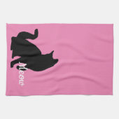 ピンク色の黒ニャーキャット キッチンタオル (横)