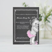 ピンク色の黒板ヴィンテージベビーシャワー招待状 招待状 (スタンド正面)