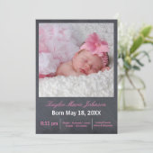 ピンク色の黒板写真-誕生の告知 案内状 (スタンド正面)