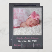 ピンク色の黒板写真-誕生の告知 案内状 (正面/裏面)