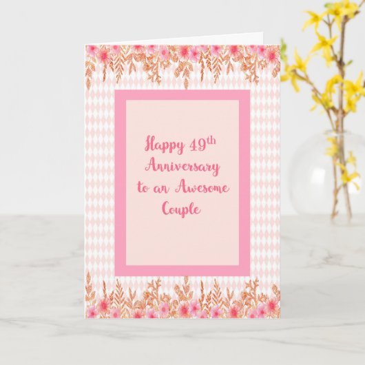 ピンク色の49周年記念カードとフローラ縁ど カード (黄色い花)
