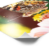 ピンク色の《植物》百日草に咲く美しい蝶 フォトプリント (角)