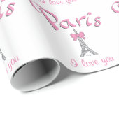 ピンク色の「PARIS I love you」 ラッピングペーパー (ロールコーナー)