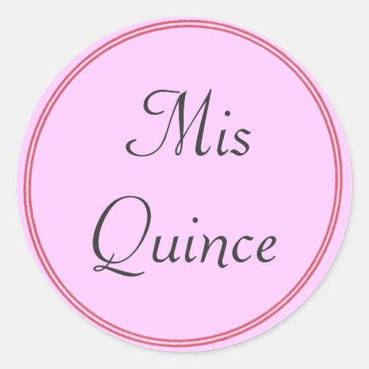 ピンク色のMis Quinceスタンプ ラウンドシール (正面)