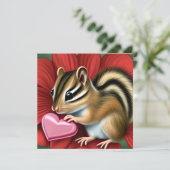 ピンク色を持つかわいいバレンタインのリスハート シーズンカード (スタンド正面)