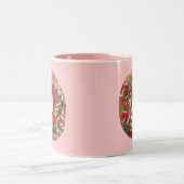 ピンク色を振りかけるリアルカラフルなドーナツ ツートーンマグカップ (中央)