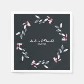 ピンク色エレガントのネイビーソフトウォーター色のフローラ結婚ズ スタンダードカクテルナプキン (正面)