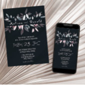 ピンク色エレガントのネイビーソフトウォーター色のフローラ結婚ズ 招待状