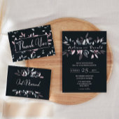 ピンク色エレガントのネイビーソフトウォーター色のフローラ結婚ズ 招待状