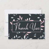 ピンク色エレガントのネイビー色フローラ サンキューカード (正面)