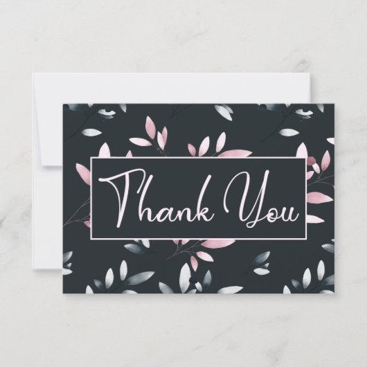 ピンク色エレガントのネイビー色フローラ サンキューカード (正面)