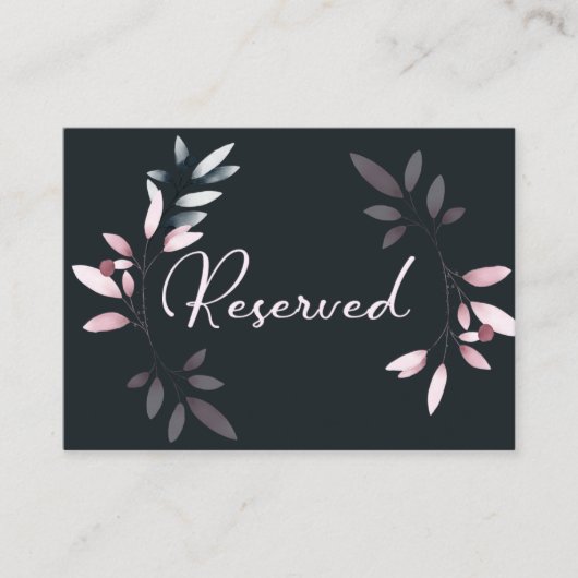 ピンク色エレガントのネイビー色フローラ プレイスカード (正面)