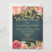 ピンク色エレガントのネイビー金ゴールドライトのリハーサル 招待状 (正面)