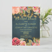 ピンク色エレガントのネイビー金ゴールドライトのリハーサル 招待状 (スタンド正面)