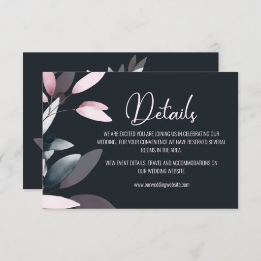 ピンク色エレガントネイビーソフトウォーター エンクロージャーカード (正面/裏面)