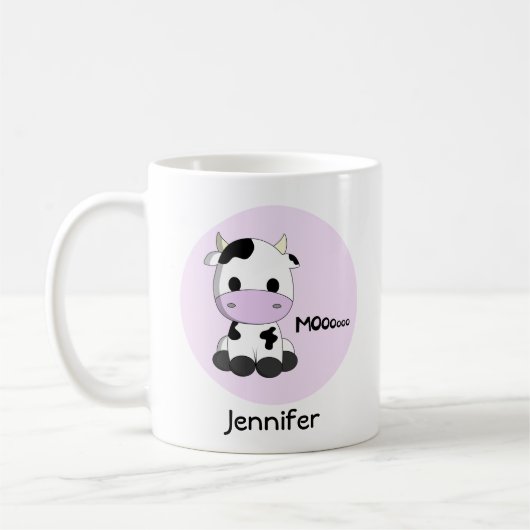 ピンク色ガーリーのかわいい牛のカパーソナライズされたッドマグ コーヒーマグカップ (左)