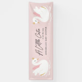 ピンク色ガーリーのかわいい白エレガント鳥のベビーシャワーパーティー 横断幕 (縦)