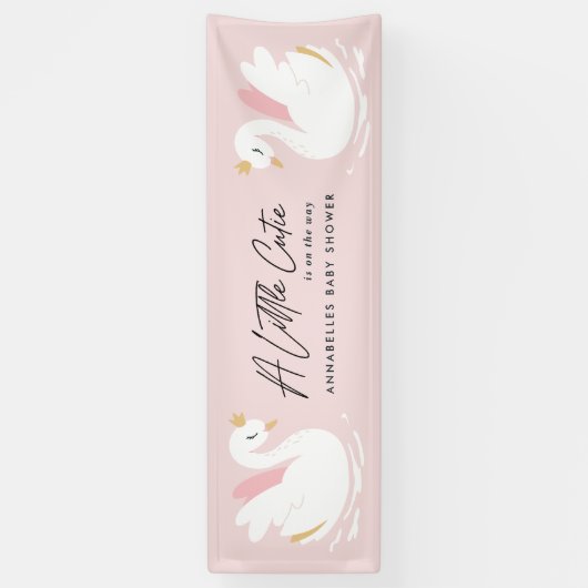 ピンク色ガーリーのかわいい白エレガント鳥のベビーシャワーパーティー 横断幕 (縦)