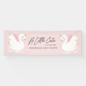 ピンク色ガーリーのかわいい白エレガント鳥のベビーシャワーパーティー 横断幕 (横)