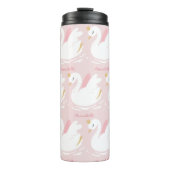 ピンク色ガーリーの可愛い白エレガント鳥のフローラが美しい タンブラー (正面)