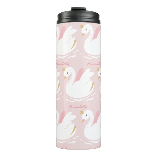 ピンク色ガーリーの可愛い白エレガント鳥のフローラが美しい タンブラー (正面)