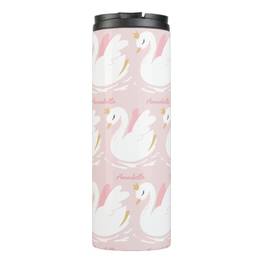 ピンク色ガーリーの可愛い白エレガント鳥のフローラが美しい タンブラー (裏面)