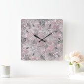 ピンク色スタイリッシュの大きな花 スクエア壁時計 (ホーム)