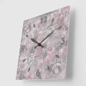 ピンク色スタイリッシュの大きな花 スクエア壁時計 (傾斜)