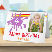 ピンク色スプラッシュ3女の子のためのフォト誕生日カード カード