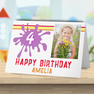 ピンク色スプラッシュ3女の子のためのフォト誕生日カード カード