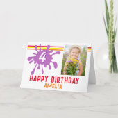 ピンク色スプラッシュ3女の子のためのフォト誕生日カード カード (正面)